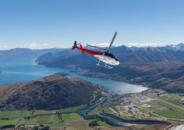 Helicopter flying over Queenstown